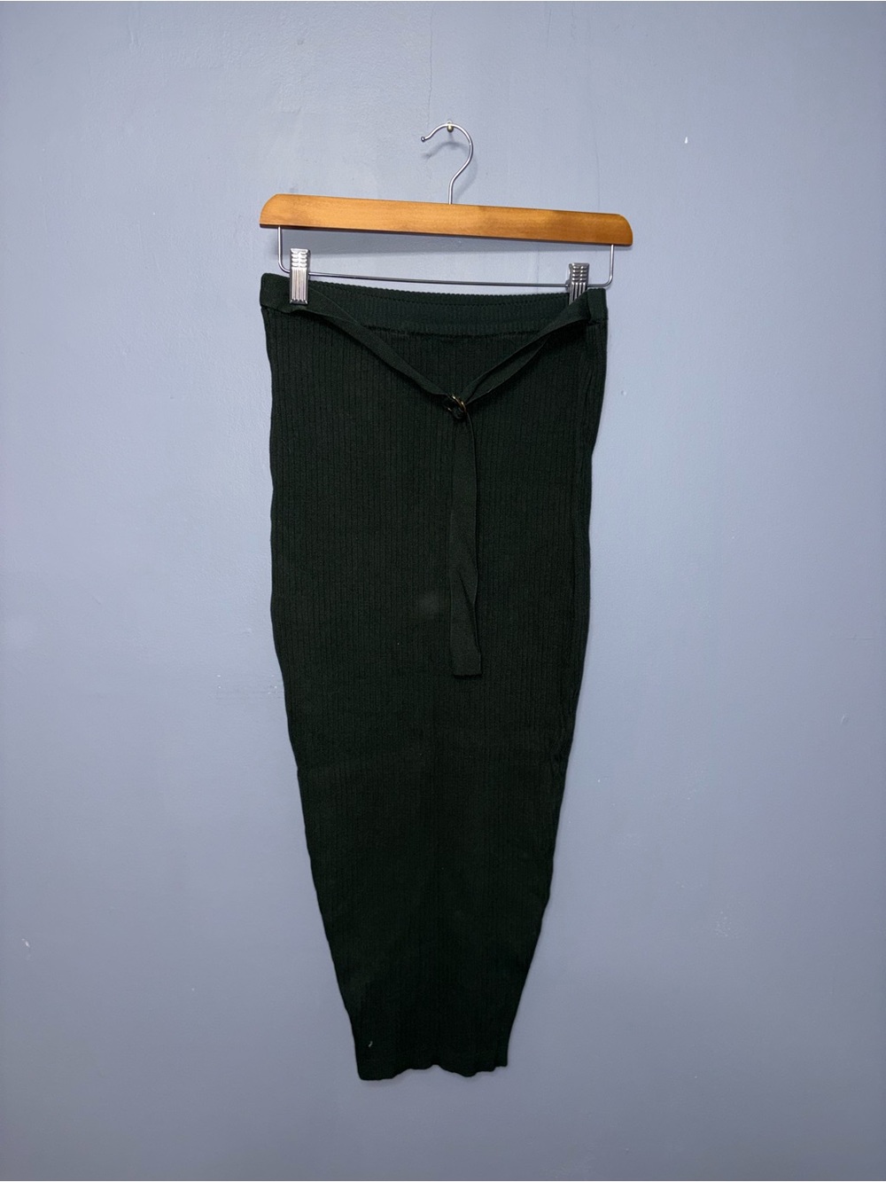 Naked Wardrobe | Green Belted Ribbed Skirt | Size Medium
